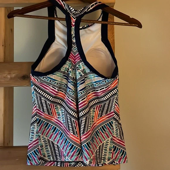 Women’s Geometric Aztec print Swim Tankini sz S built in shelf bra strappy back - Picture 4 of 6